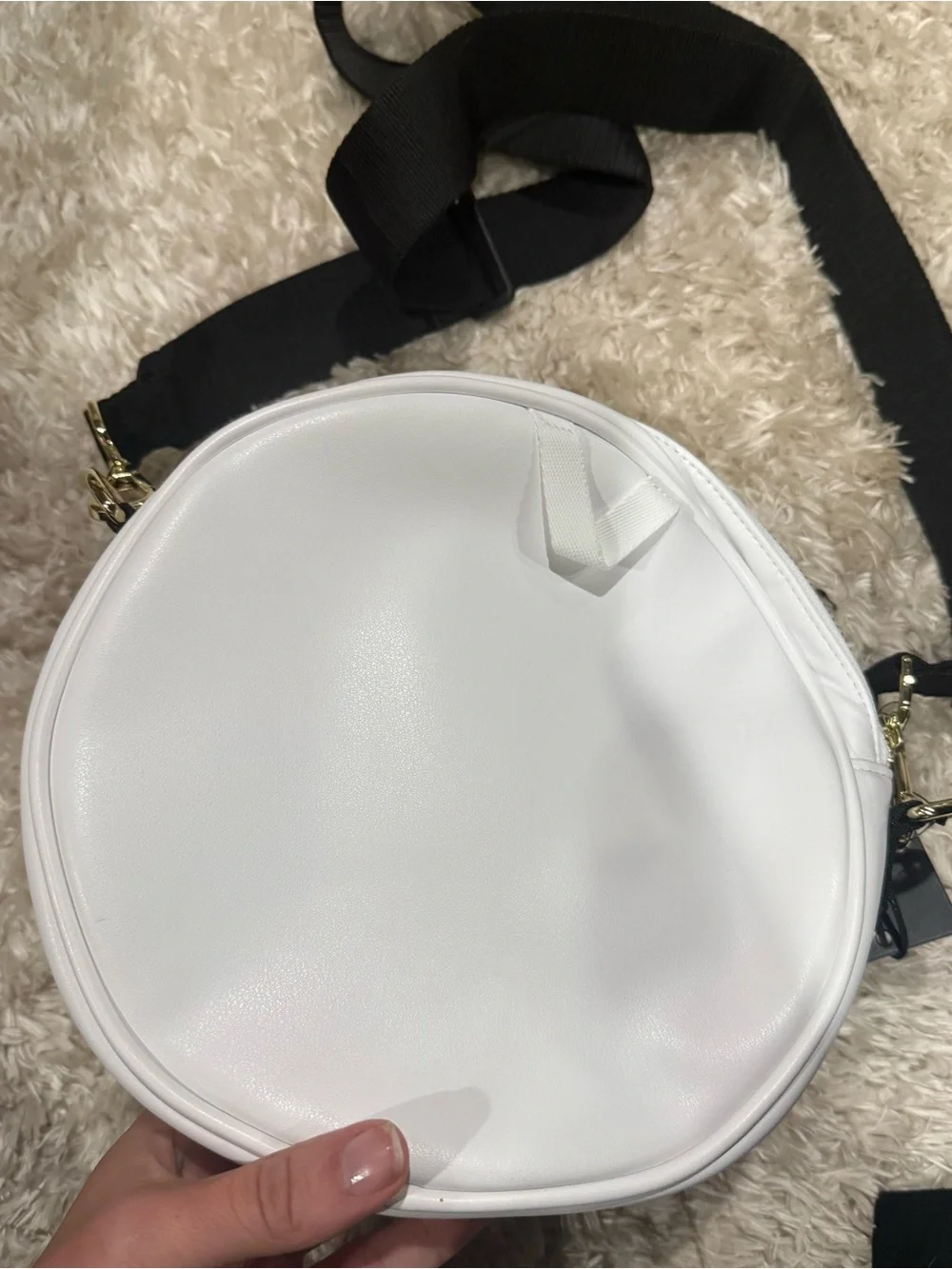 adidas White and Black Soccer Ball Crossbody Bag with Gold Accent